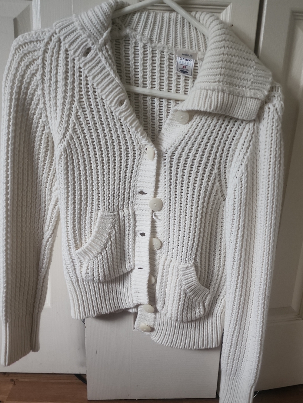 Old Navy Ivory Chunky Shawl Collar Button Cardigan